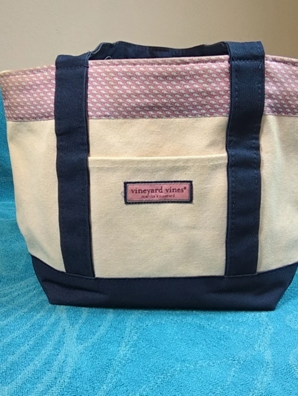 Vineyard Vines Pink, Navy & Cream Canvas Tote